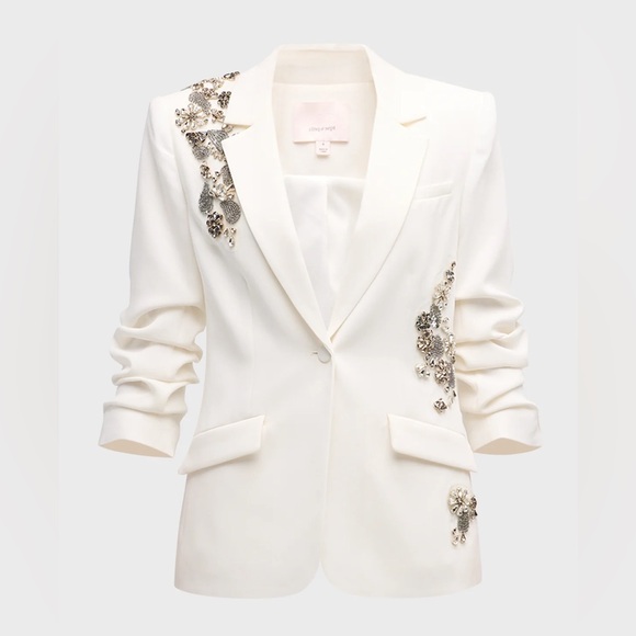 Cinq A Sept Kylie Diamond Daisies Embellished Blazer Jacket In Ivory/Smoke - Picture 3 of 14